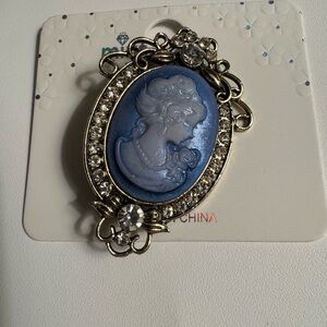 New MINT Cameo brooch- blues